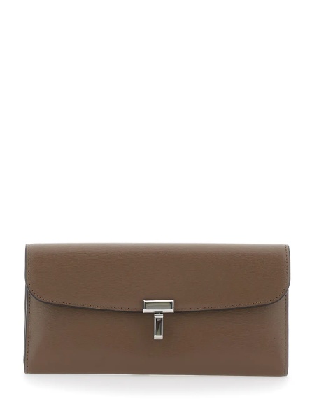 Portofele TOTÊME Brown Wallet with T-lock closure in leather for women