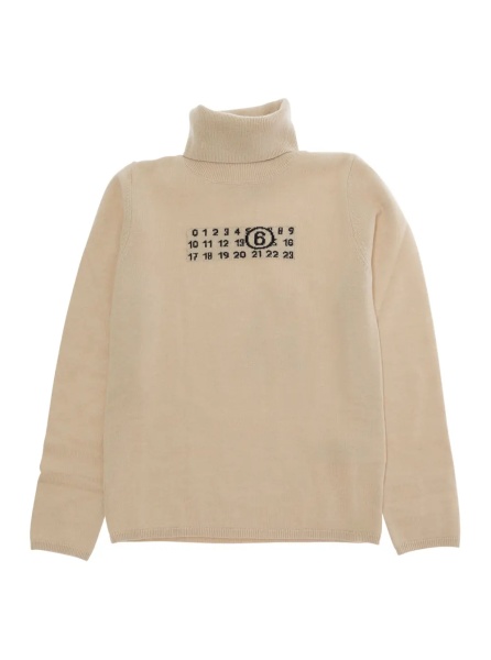 Pulover Beige Turtleneck sweater with numeric logo on the front in Blend wool Boy