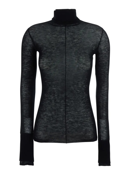 Pulover Black turtleneck sweater with logo embroidery on the front in wool for women