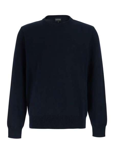 Pulover Blue Crew Neck Sweater with Knit Design in Cotton for Men