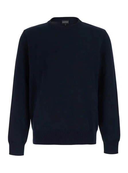 Pulover Blue Crew Neck Sweater with Knit Design in Cotton for Men