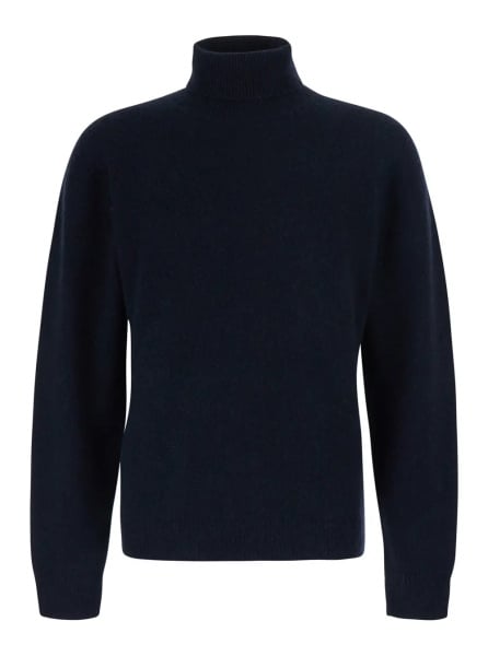 Pulover Blue Sweater with High Collar and Long Sleeves in Wool for Men