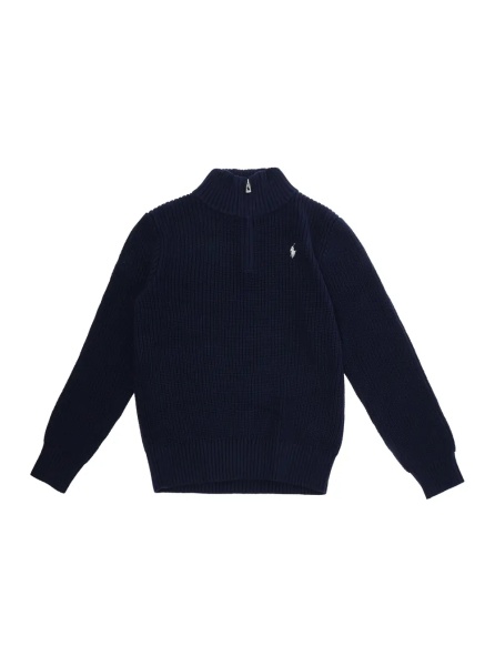 Pulover Blue Sweater with high collar and Pony patch in cotton Boy