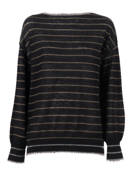 Pulover BOAT NECK SWEATER WITH FRINGED DETAILS