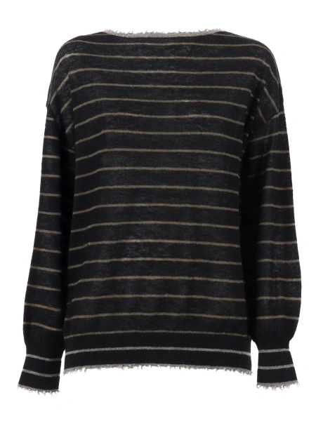 Pulover BOAT NECK SWEATER WITH FRINGED DETAILS