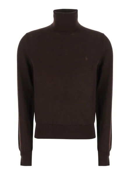 Pulover Brown High Neck Sweater with Tone-on-Tone Pony Logo in wool for Women