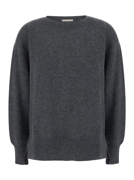 Pulover 'CANDY' Grey Sweater with round neck and split cuffs in wool and cashmere for women