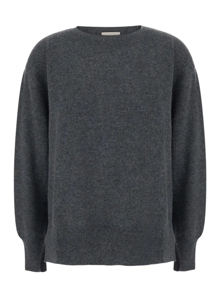 Pulover 'CANDY' Grey Sweater with round neck and split cuffs in wool and cashmere for women