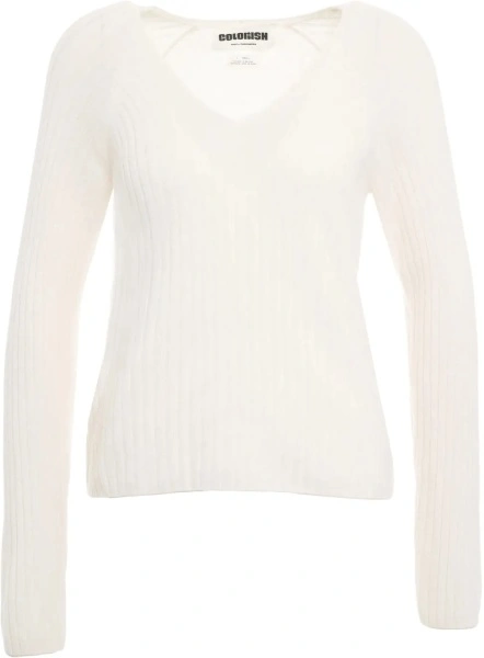 Pulover Colorush alb din casmir 'Gstaad'