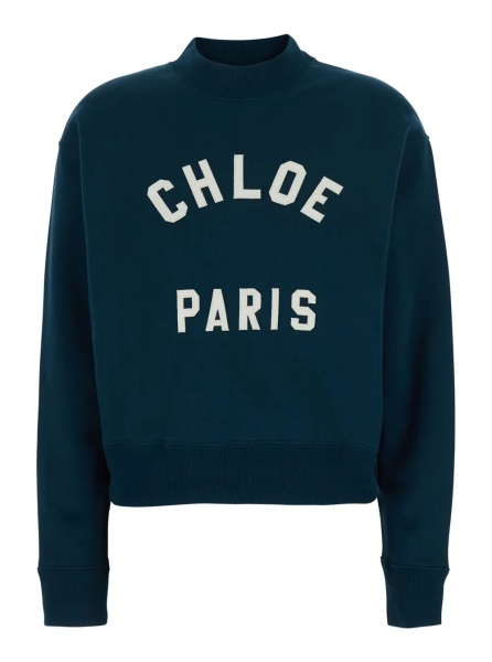 Pulover Crewneck Sweatshirt with Logo Lettering Print in Blue for Women