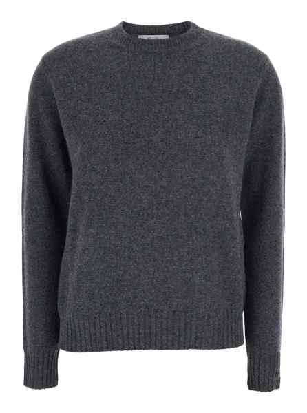 Pulover Gray V-neck Long Sleeve Wool Sweater for Women