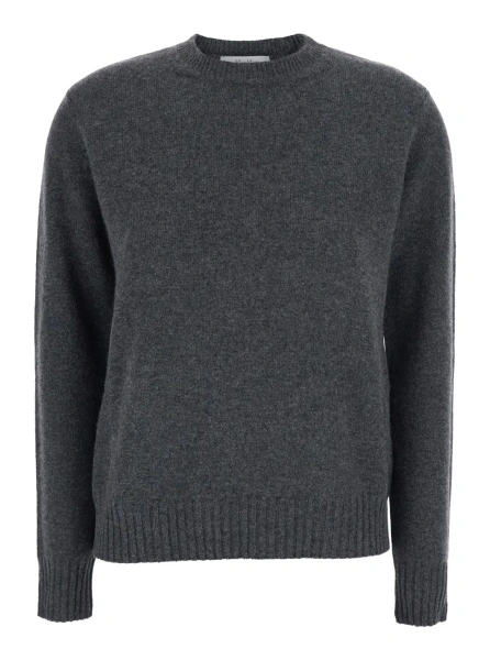 Pulover Gray V-neck Long Sleeve Wool Sweater for Women