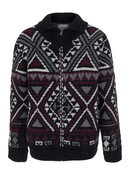 Pulover Jacket ML with Front Closure and Black Cashmere Details for Women