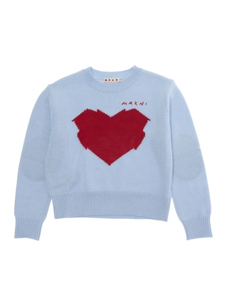 Pulover Light-blue Crewneck sweater with logo on the front in wool blend girl