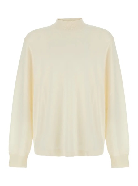 Pulover Merino Turtleneck with High Collar and Long Sleeves White Men