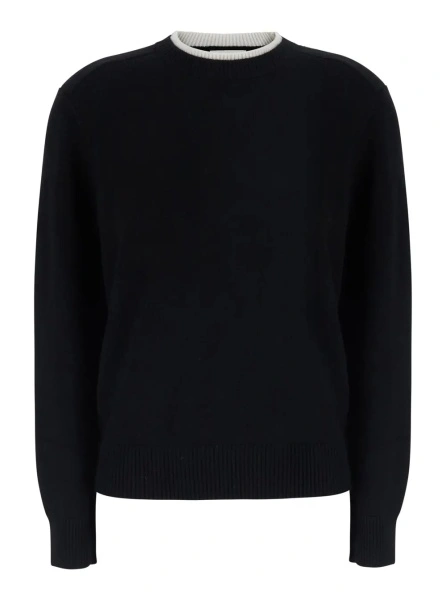 Pulover 'OTIS' Black Sweater with Contrasting Collar in Cashmere for Women