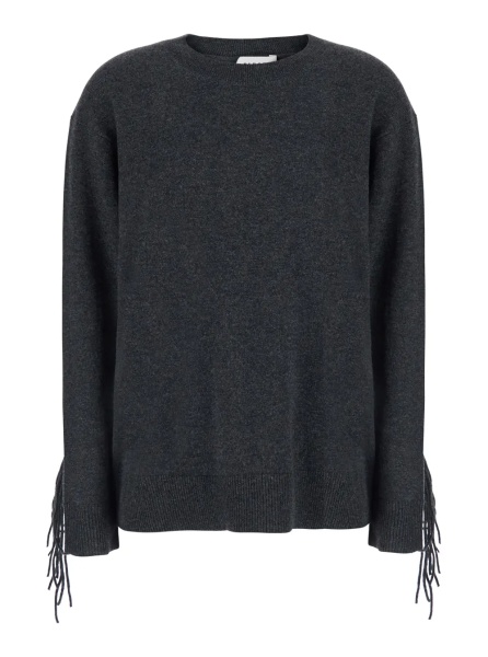 Pulover P.A.R.O.S.H. Grey Sweater with frayed details on the back and edges in cashmere for women