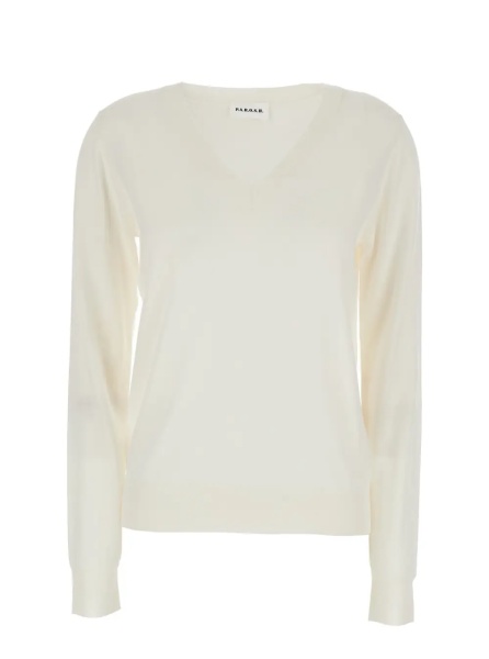 Pulover P.A.R.O.S.H. Long Sleeve V-Neck Sweater in White Wool and Silk Blend for Women