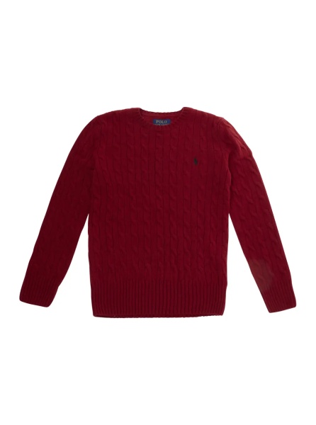 Pulover Red Sweater with Round Neck and Pony Embroidery on the Front in Wool and Cashmere Boy