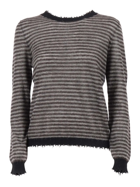 Pulover RIBBED CREW NECK SWEATER WITH FRINGED DETAILS