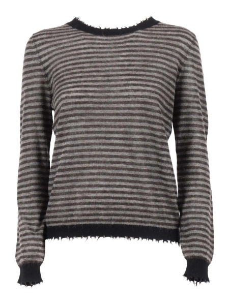 Pulover RIBBED CREW NECK SWEATER WITH FRINGED DETAILS
