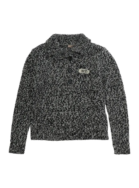 Pulover Sweater N210DNN0545N21K141F0N900 with round neck and long sleeves in Wool and Acrylic color Black for Boy