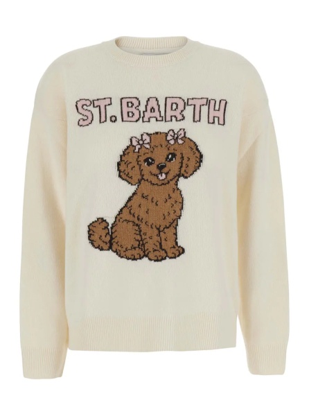 Pulover Sweater TESSA with a poodle patch in white wool, viscose, polyamide and cashmere for women