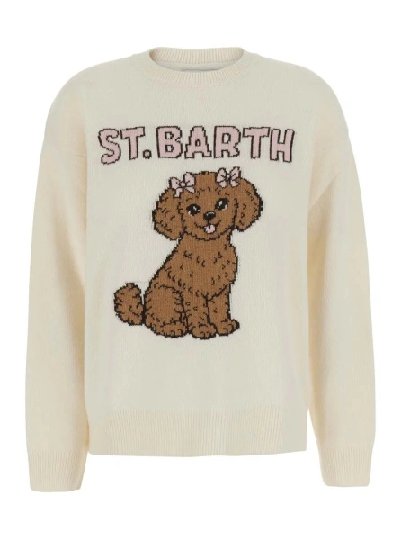 Pulover Sweater TESSA with a poodle patch in white wool, viscose, polyamide and cashmere for women