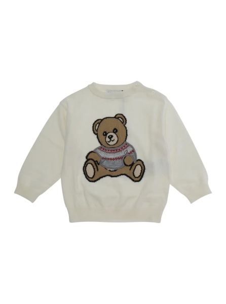 Pulover SWEATER with round neck and long sleeves in Cotton and Wool White Boy