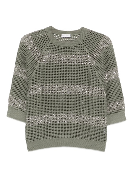 Pulover tricotat Brunello Cucinelli verde din poliamida si bumbac