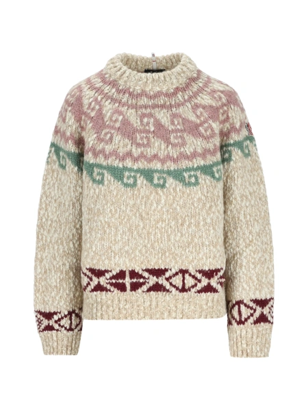 Pulover tricotat Moncler Grenoble neutru din alpaca si poliamida