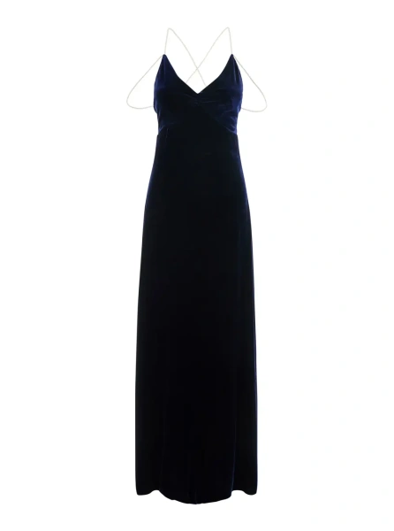 Rochie lunga forte_forte albastra din matase si catifea