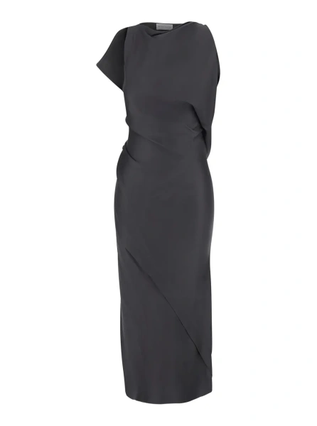 Rochie lunga Victoria Beckham gri din acetat si vascoza