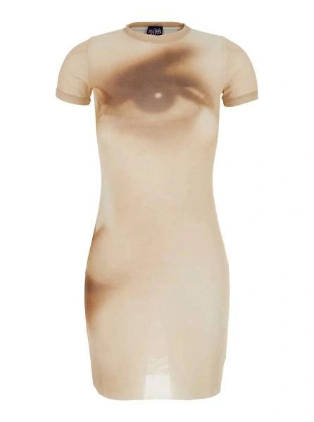 Rochii Beige Short dress with 'Face' print in Tech Fabric for Women