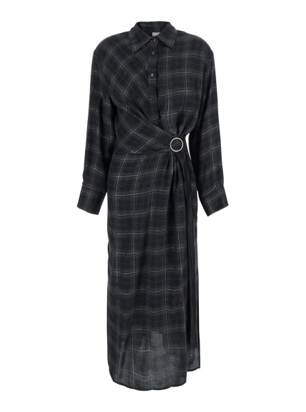 Rochii Black Dress with buckle belt on the front and all-over check Motif in fabric for women