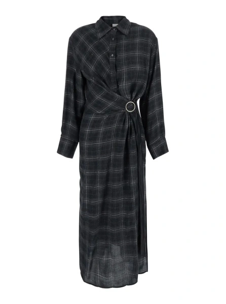 Rochii Black Dress with buckle belt on the front and all-over check Motif in fabric for women