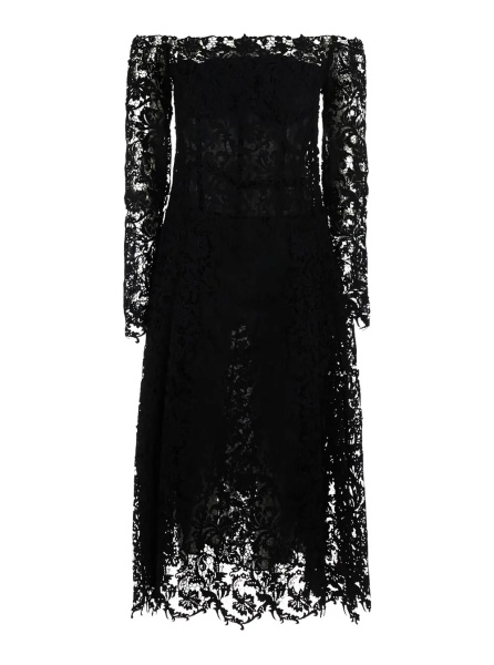 Rochii Black Dress with Off-shoulder in Macramé Lace for Women