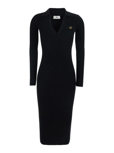 Rochii Black Dress with V-neck and logo detail on the front in Tech Fabric for women