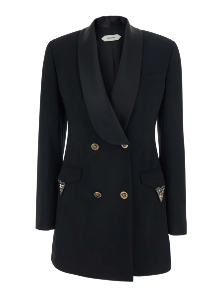 Rochii Black Jacket with lapels and crystal details and logo in Wool Women