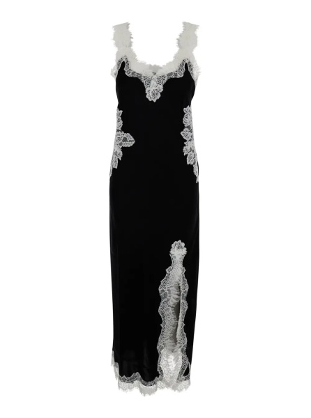 Rochii Black Long dress with spaghetti straps and all-over lace details in fabric for women