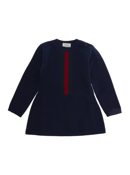 Rochii Blue dress with Web Stripe on the front in wool for baby