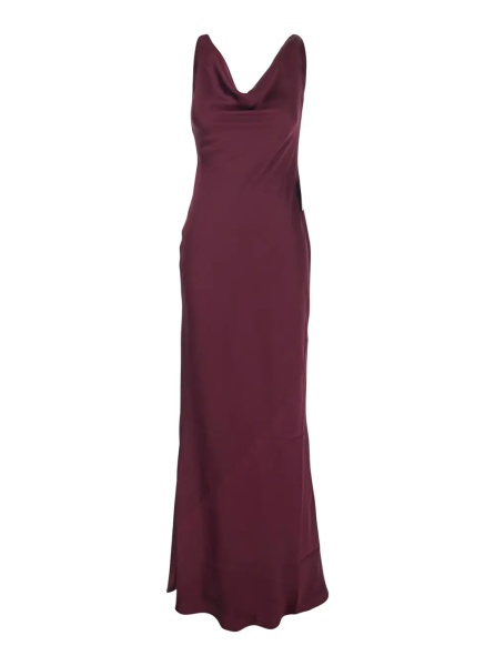 Rochii Bordeaux Long Dress with Asymmetric Neckline and Flared Skirt in Tech Fabric Women