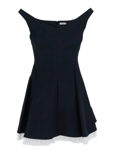 Rochii 'Dorothie' Black Off-Shoulder Mini Dress with Contrasting Hem in Cotton Blend Stretch Woman