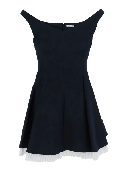 Rochii 'Dorothie' Black Off-Shoulder Mini Dress with Contrasting Hem in Cotton Blend Stretch Woman