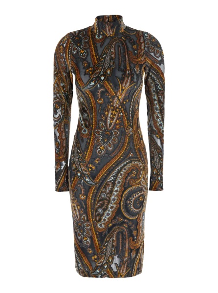 Rochii Dress DEVORè with long sleeves and round neckline in multicolor women