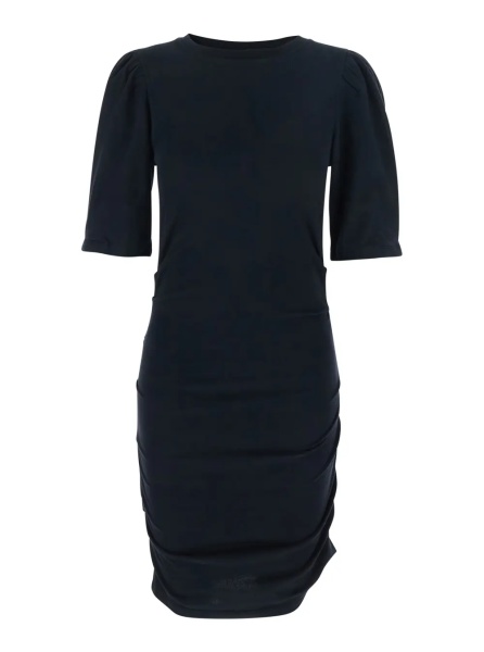 Rochii Dress 'Mylda' Crew Neck with Pleated Details in Black Cotton for Women
