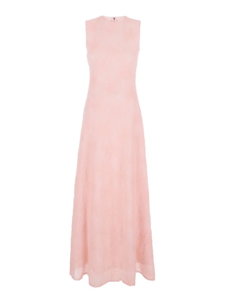 Rochii Long 'Crew Neck' Dress with All-Over Embroidery and Zip Closure at the Back in Stretch Tech Fabric Pink Women