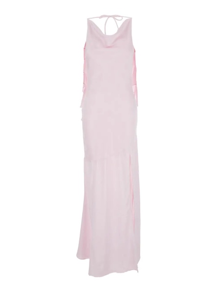 Rochii Long Dress 'Rosa' with Back Opening and Draped Details in Pink Fabric for Women