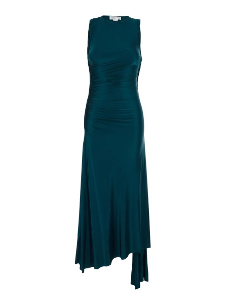 Rochii Long Dress 'Victoria' Petrol Green with Round Neck and Ruching Details in Viscose for Women