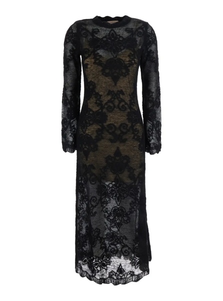 Rochii Long dress with long sleeves and V-neck in black tech fabric for women